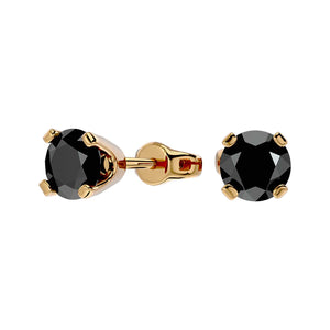 Earrings „Black Studs" for Women and Men with Black Diamond and Gold