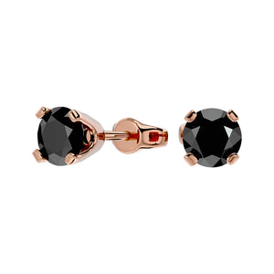 Earrings „Black Studs" for Women and Men with Black Diamond and Rose Gold